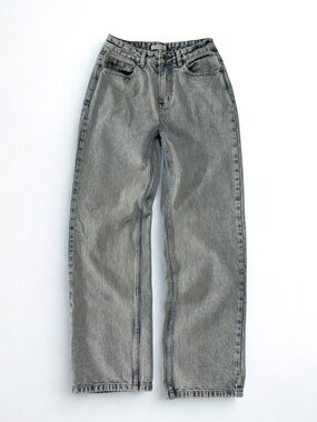 LILOU Acid Wash Relaxed Fit Straight Jeans Light Blue Gray Women's Denim M